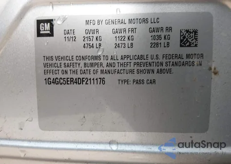 2013 Buick Lacrosse Leather Group from USA, damaged, VIN 1G4GC5ER4DF211176